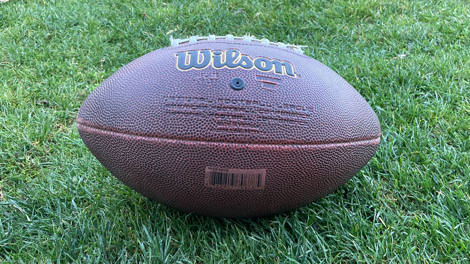 Football sitting on grass